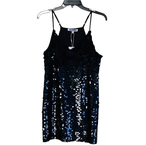 Walter Baker Black Sequin Paillette Dolla Disco Mini Dress Sz L NWT runs small - Picture 4 of 11